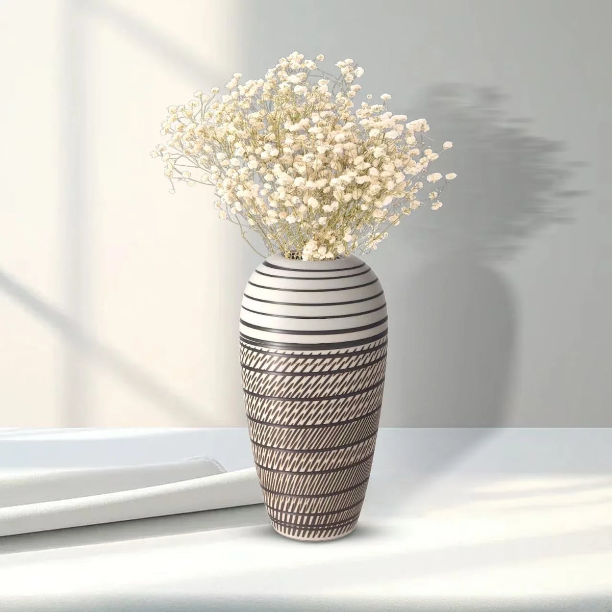 Rustic Large Ceramic Vase ,10.4 inch Modern White Artificial Flowers Vase For Home Decor,Tall Farmhouse Decorative Vases For Nightstand,MantelTable,Entryway,Living Room,Wedding Gift,Shelf Display