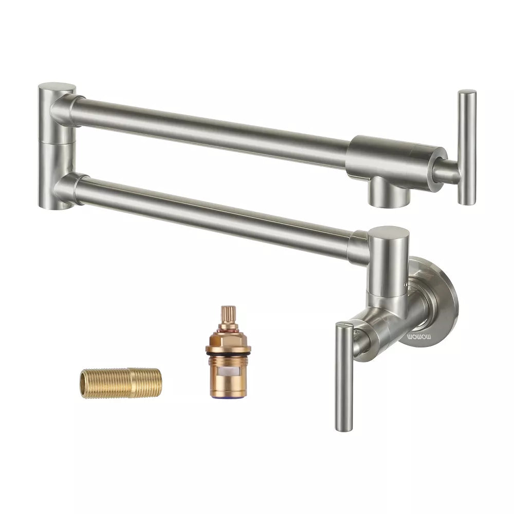 WOWOW Wall Mount Pot Filler Faucet with Double Joint Swing Arm
