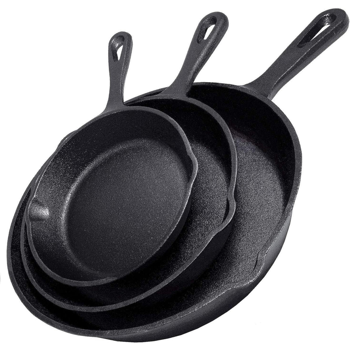 Cast Iron Skillet Set, AOKIWO 3-Piece Pre-Seasoned Pan Cookware Set, 10", 8", 6" Frying Pans with Handles, Heavy-Duty Cookware Set with Non-Stick Surface For Saute, Cooking, Pizza