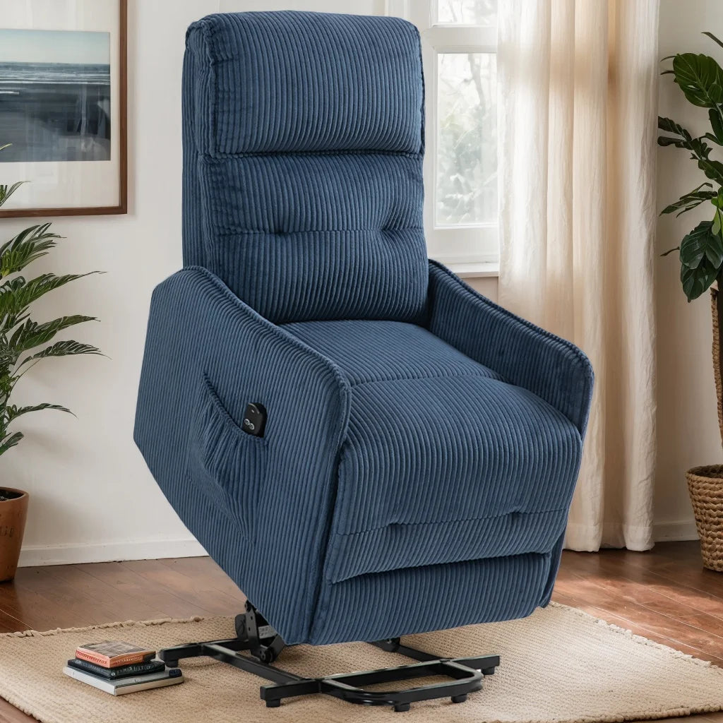 UHOMEPRO Power Lift Recliner Chair for Elderly and Adults, Modern Single Sofa Recliner with Infinite Position and Side Pockets, Electric Reclining Mechanism for Living Room Home Theater, Navy