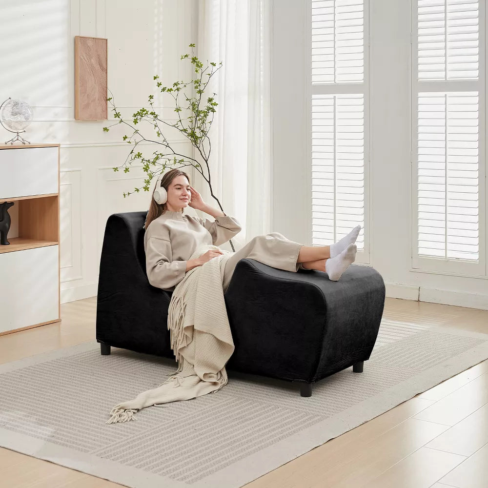 Mjkone Yoga Chair for Adults, Velvet Yoga Chaise Lounge Chair Indoor for Adult Exercise, Stretching, Relaxation,Dark Gray/Light Gray/Beige