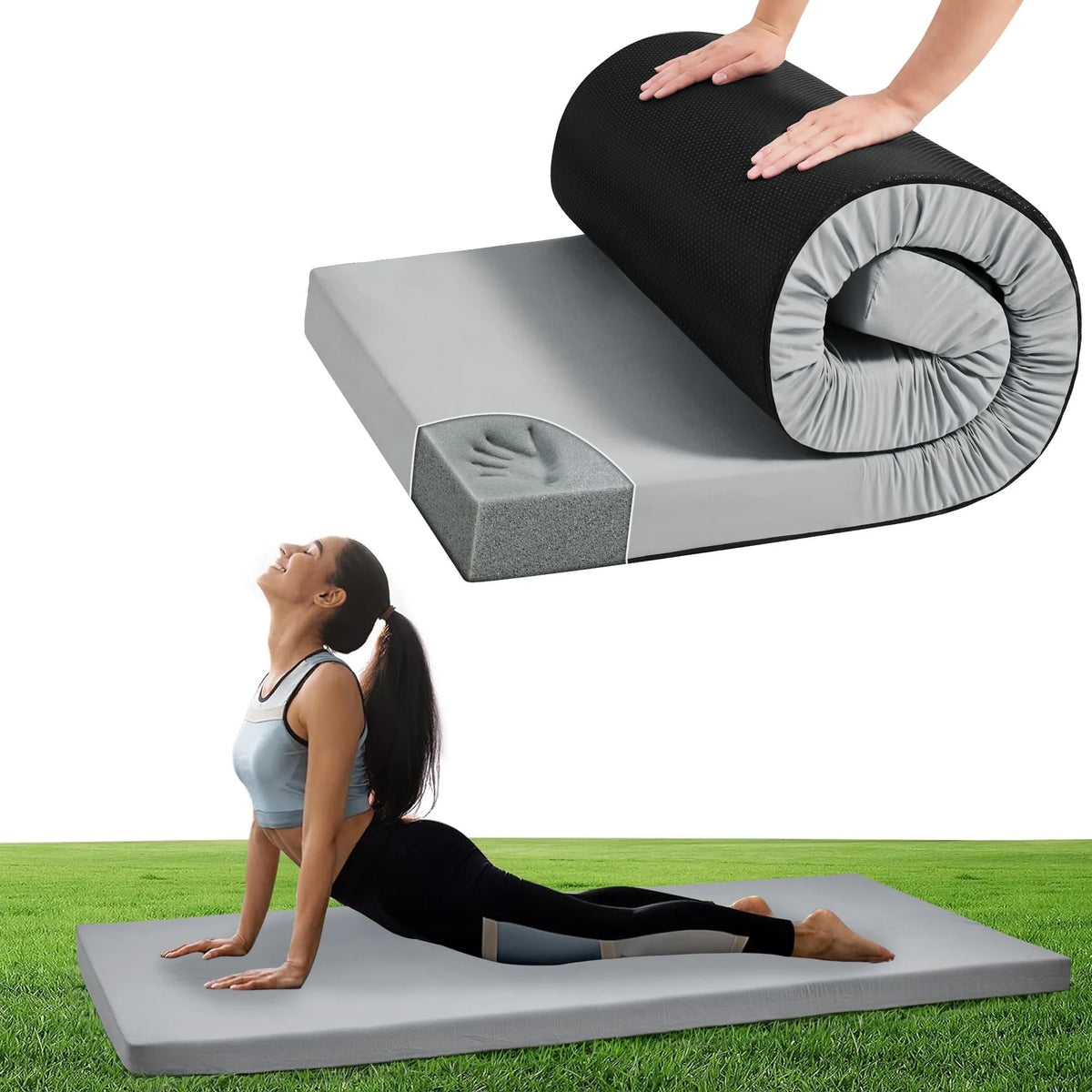 Teler CertiPUR-US 2" Memory Foam Camping Mattress Pad, Portable Sleeping Pad for Camping, Car, Tent SUV Cot Mattress