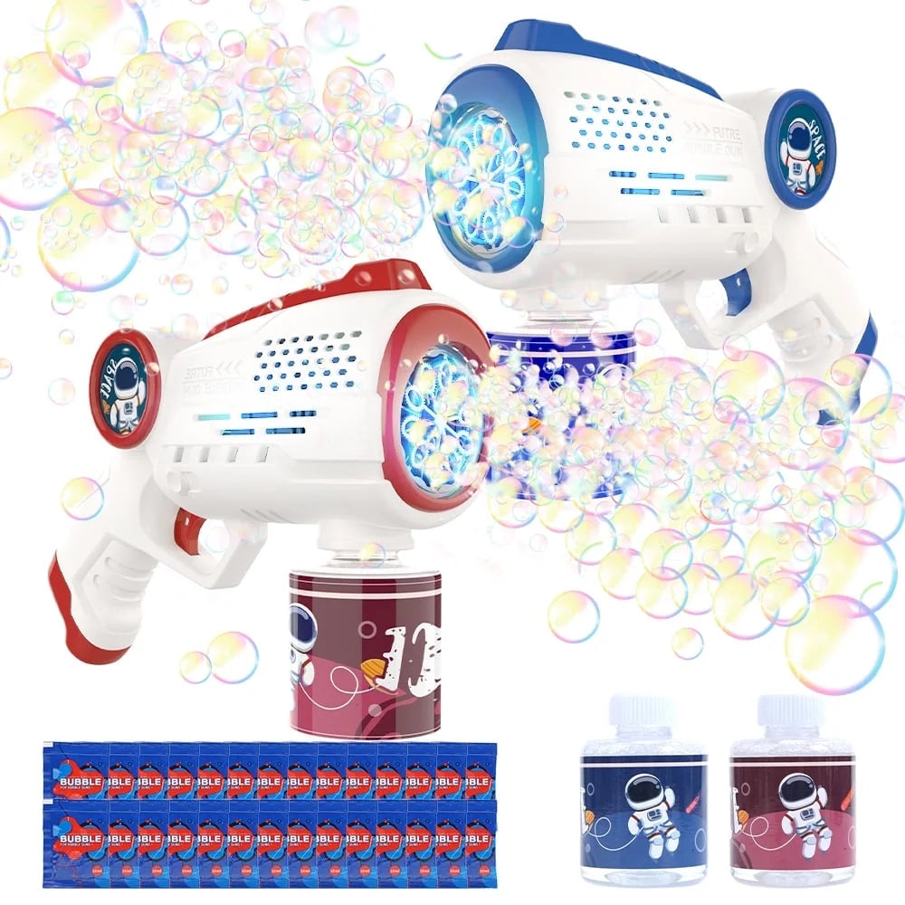 JoyStone 2PCS Bubble Machine Gun with 10 Hole Light & 30 PCS Bubble Solutions, 8000+Bubbles Per Minute Gifts for Kids Toddlers 3-8 Years Birthday Wedding Party