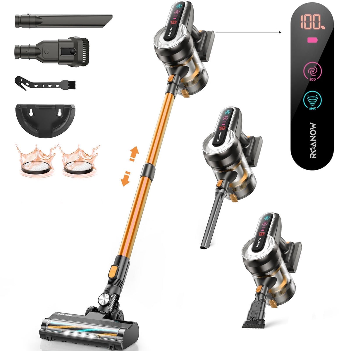 Roanow Cordless Vacuum Cleaner, 38KPA/55min, Lightweight Stick Vacuum Cleaner for Hardwood Floor, Carpet and Pet