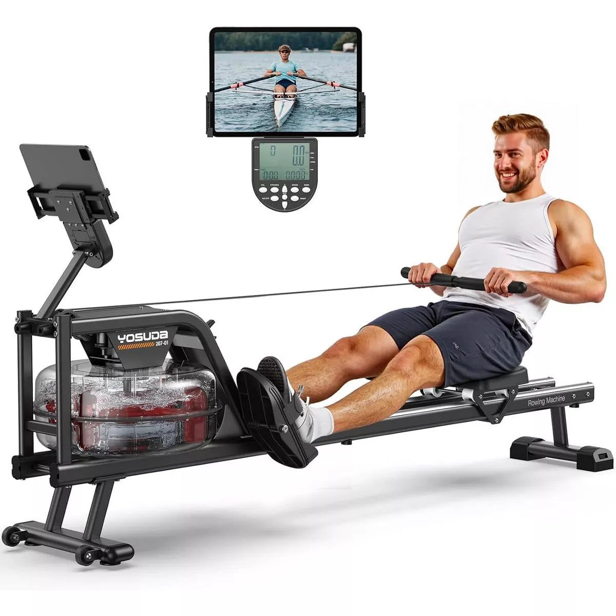 YOSUDA Water Rowing Machine for Home - Rower Machine Use with Bluetooth, App Supported, Rowing Machine for Taller Power Athletes