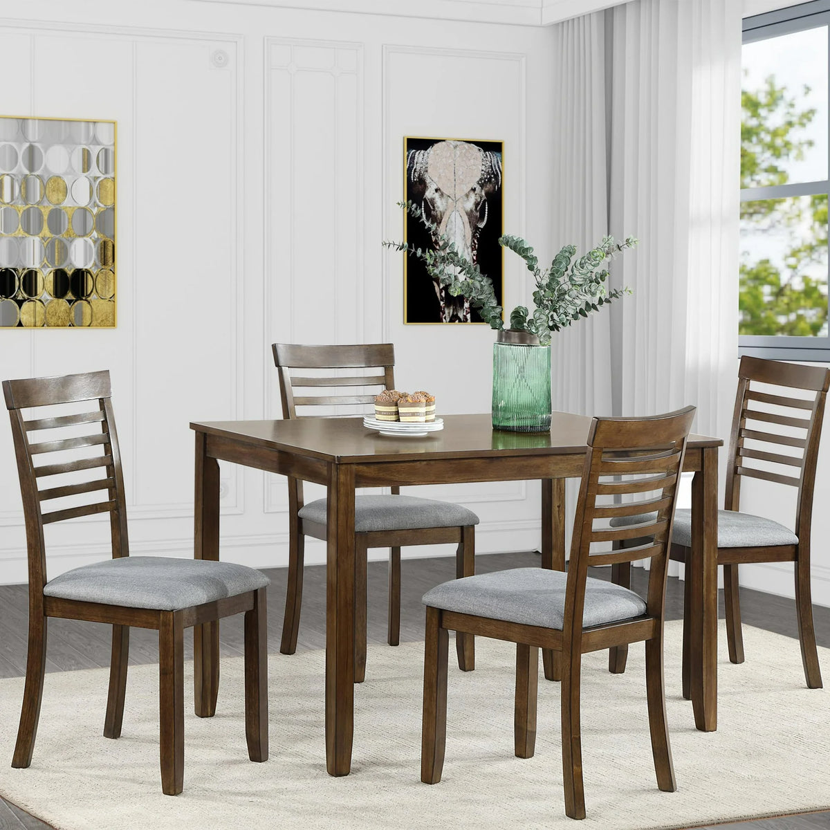 Sesslife 5 Piece Dining Set with One Rectangle Table and 4 Upholstered Chairs for 4 Persons, Dining Room Table Set for Small Place(Table+4 Chairs)