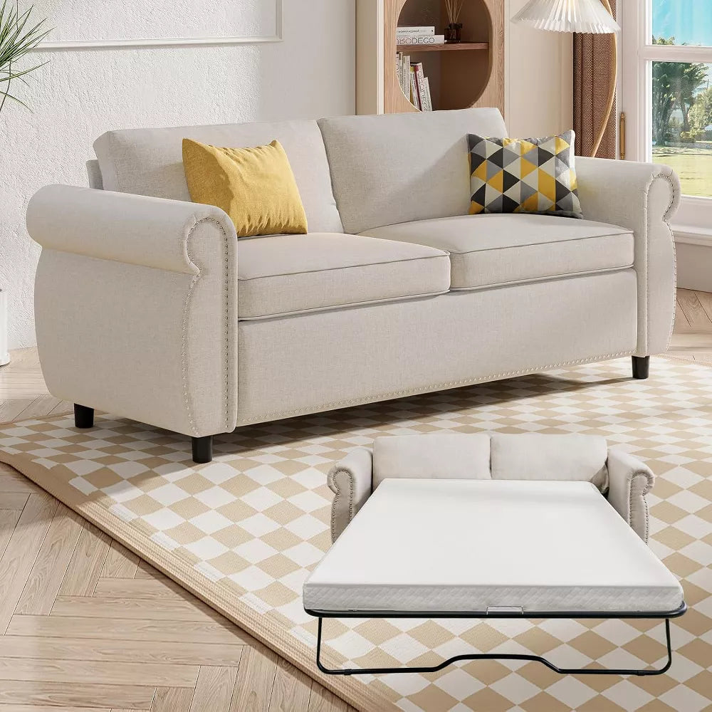 Mjkone Pull Out Sofa Bed,Full Size Sleeper Sofa Couch with Memory Foam Mattress