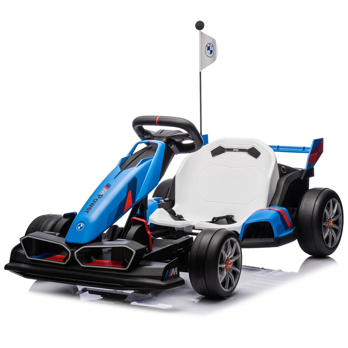 Licensed BMW Electric Go-Kart for Kids, Outdoor Karting, 24V 9AH Battery 400W Motors, with Flag, Ride on Toys 6+