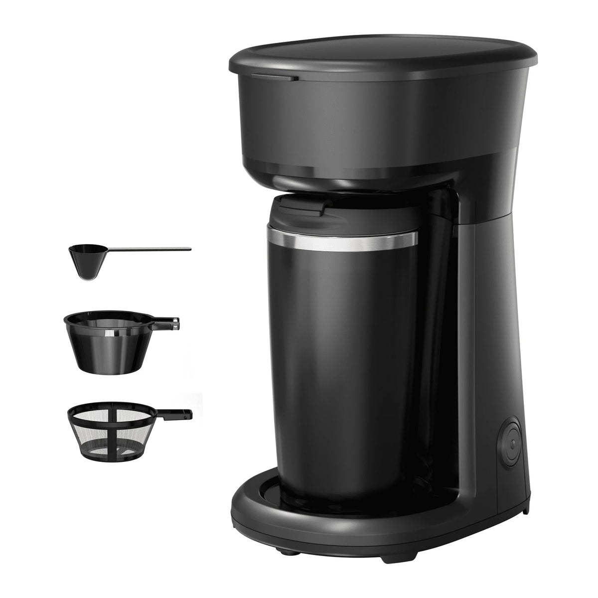Moifoi Mini Single Serve Coffee Maker, Portable Coffee Maker with 14Oz Thermal Travel Mug, Reusable Filter, Black