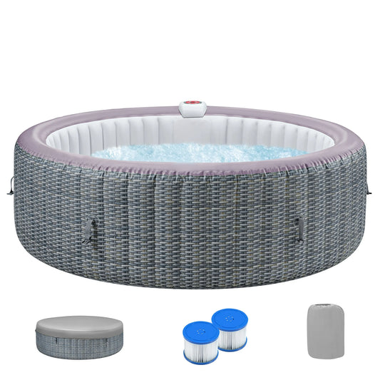 4-6 Person Inflatable Hot Tub with 130 Bubble Jets, Round Home Spa