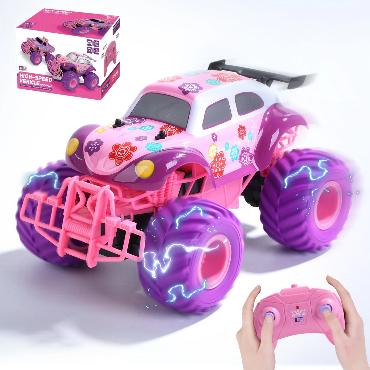 JoyStone Pink RC Cars for Girls, 1:18 Scale Jeep Remote Control Car, 30 Min Playtime 2.4Ghz LED Light Off-Road Pink Monster RC Trucks
