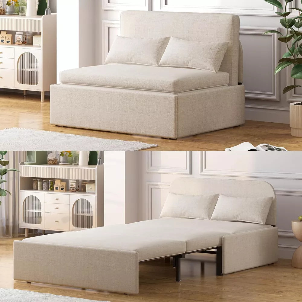 Mjkone Queen Size Pull Out Sofa Bed, 2-in-1 Modern Pull Out Linen Sleeper Sofa Couch