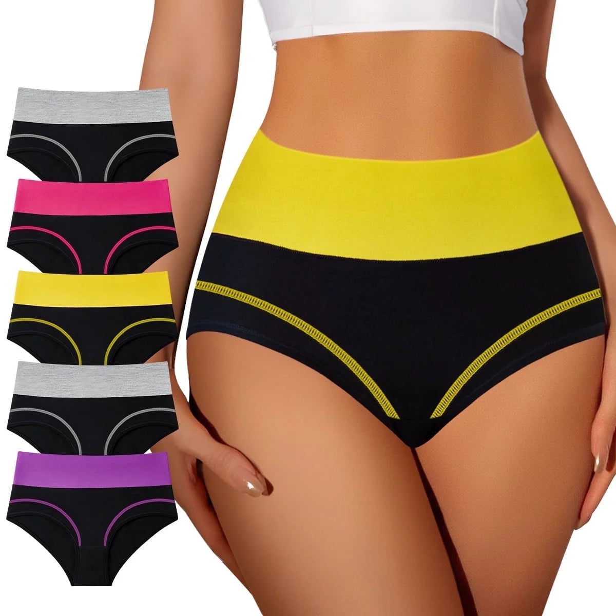 MEIYATING Women's High Waisted Cotton Underwear Tummy Control Panties Comfort Postpartum Full Coverage 5 Pack Briefs