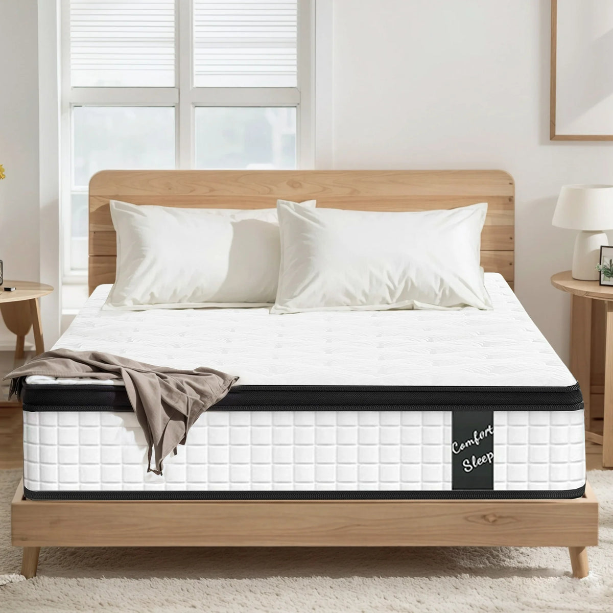 Queen Mattress, PENTINM 12 Inch Memory Foam Mattress in a Box, Cool Hybrid Individual Pocket Springs Queen Size Mattress with Breathable Knitted Fabric and Edge Support, Medium Firm, White