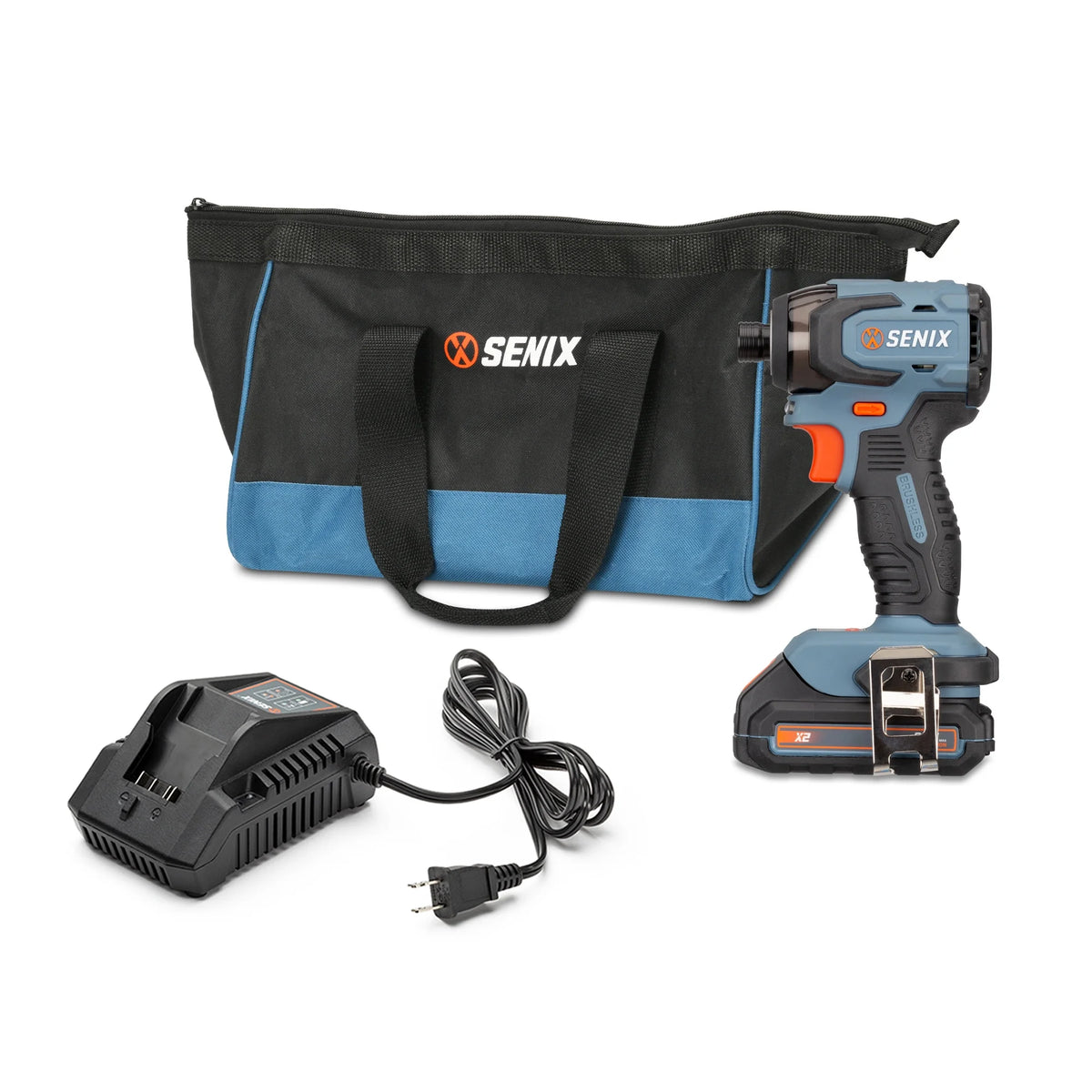 SENIX 20 Volt Max* 1/4-Inch Impact Driver, Brushless Motor, 130 Foot-Pound of Max Torque, 3000 RPM (Battery, Charger and Soft Bag Included) PDIX2-M2
