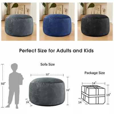 Inhand Bean Bag Chairs for Adults - Memory Foam Furniture BeanBag Chair with Soft Fiber Cover - Round Fluffy Couch for Living Room