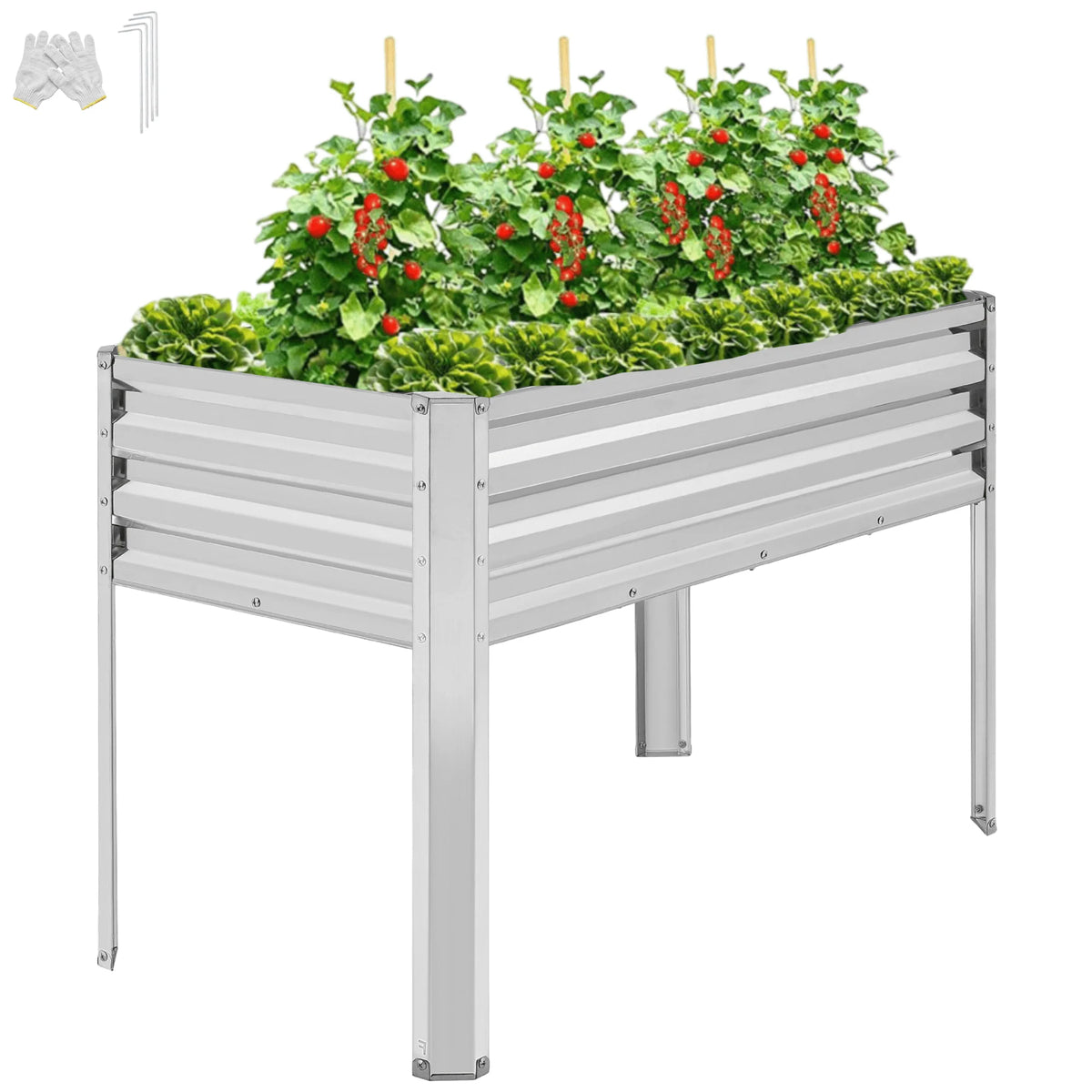 TrumanPick Galvanized Raised Garden Bed with Legs 4x2x3ft for Vegetable Flower Herb, 800lb Capacity