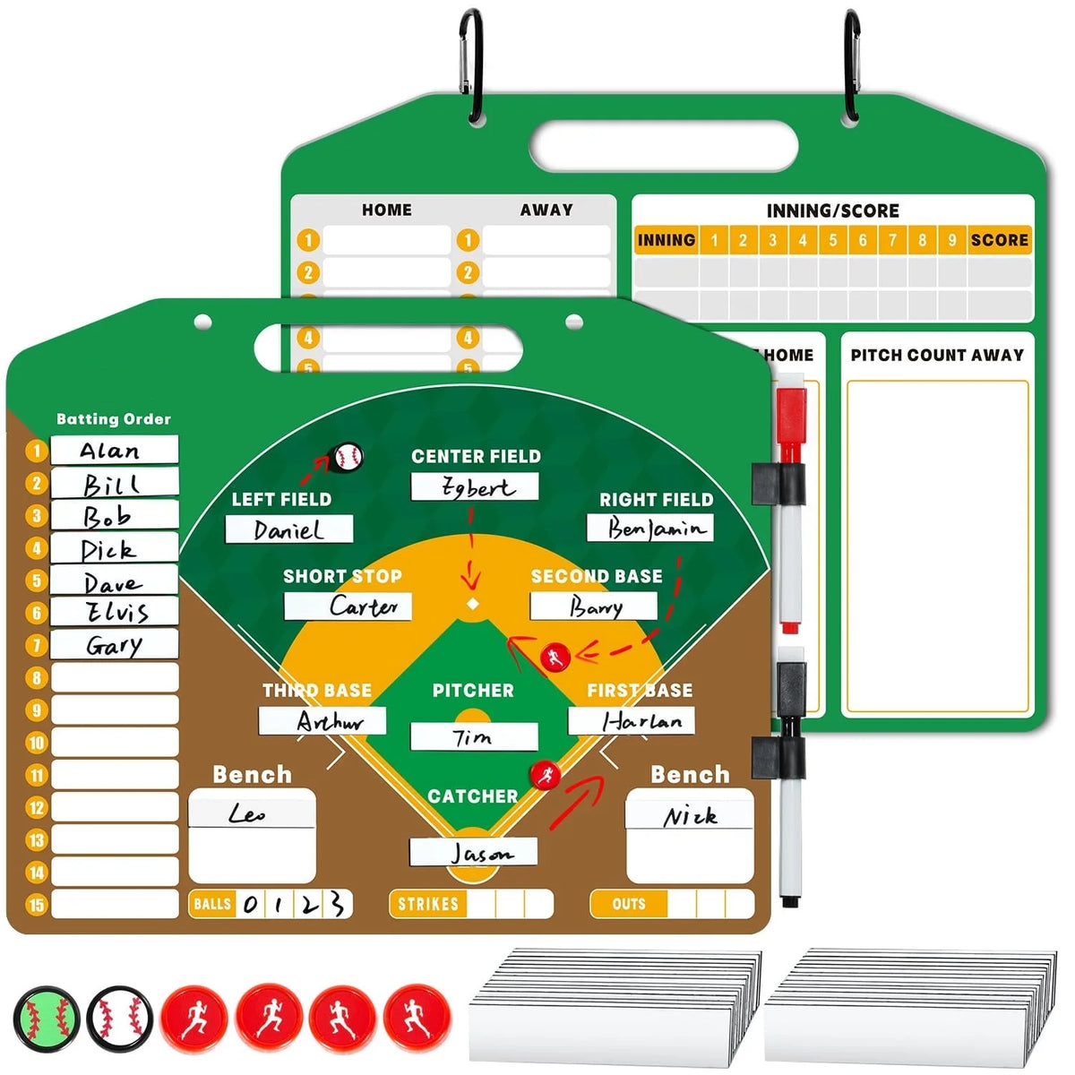 JASCOPRO Magnetic Baseball Lineup Board for Coaches, Erases Double-Sided Sturdy, 14x12 inch