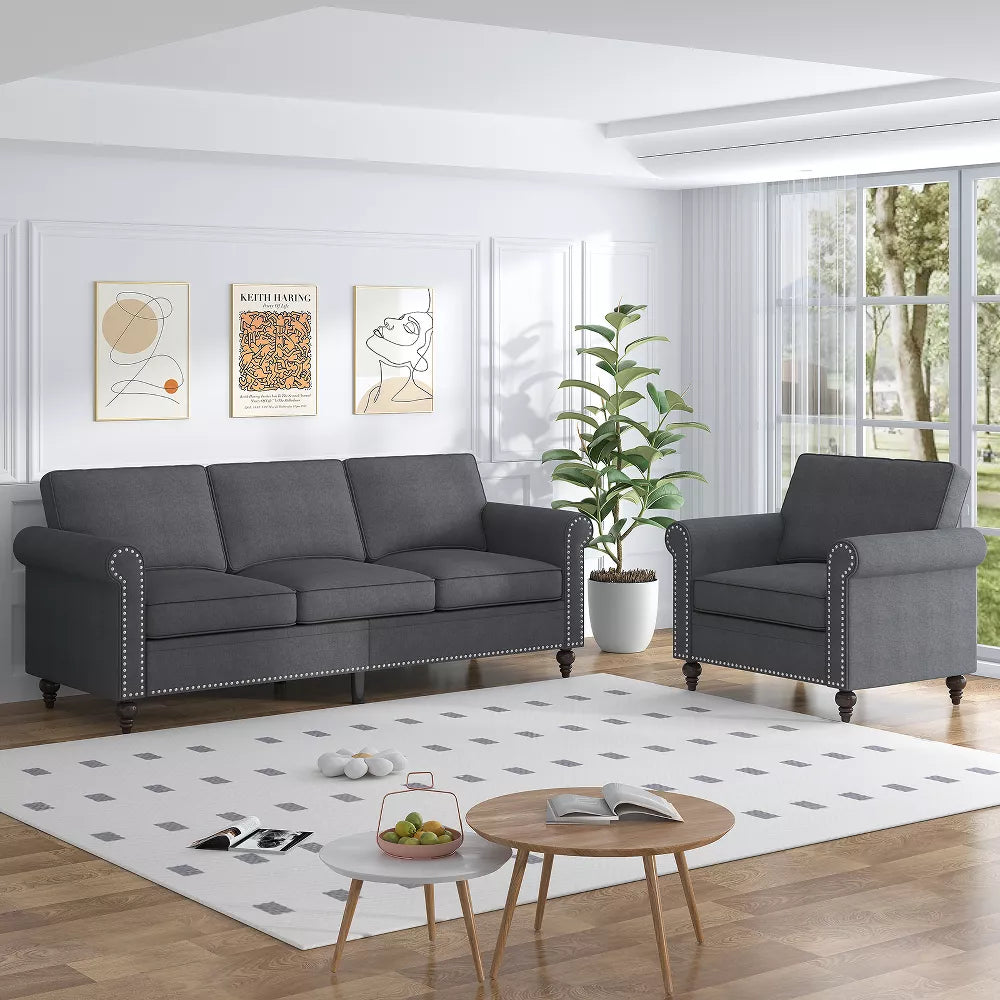 Mjkone 2-Piece Living Room Set，3-Seater Sofa Couch&Single Sofa Chair