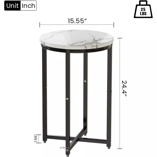 Hooseng Faux Marble Round Side Table Set of 2, 16 Inch Living Room End Table Accent Table Nightstand with Metal Frame for Bedroom, Small Spaces