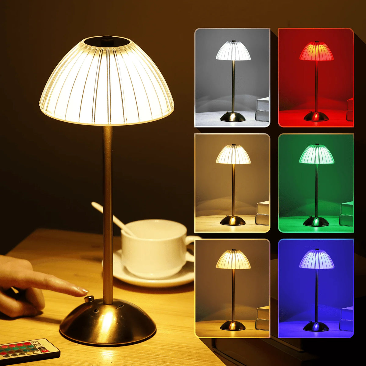 CAALOGT Cordless Dimmable LED Crystal Table Lamps with Touch & Remote Control, RGB Light for Living Room, Bedroom