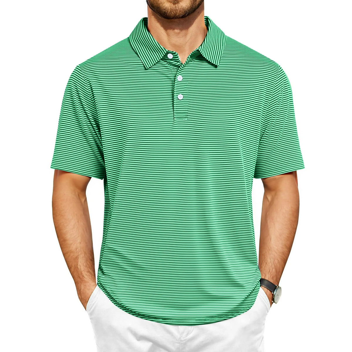 Thrilos Striped Golf Polo Shirts for Men Short Sleeve Performance Polo Dry Fit Print Casual Golf Shirts