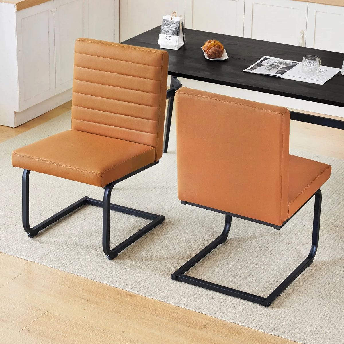 Furniliving Modern Dining Chairs Set of 2, Upholstered Kitchen Chairs with Metal Legs, Armless Accent Chairs for Dining Room Living Room, Bedroom, Brown