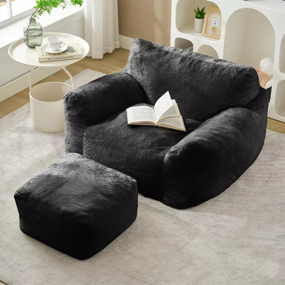 Mjkone Bean Bag Chair, Big Beanbag Chair with Ottoman