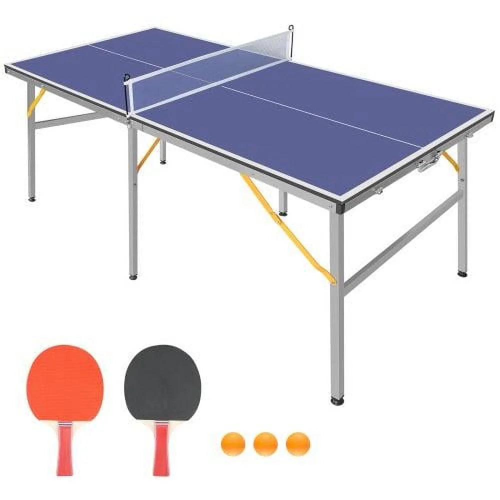 6ft Mid-Size Table Tennis Table Foldable, Portable Ping Pong Table Set for Indoor & Outdoor Games, SEGMART High-Performance Ping Pong Paddle 2 Player Set