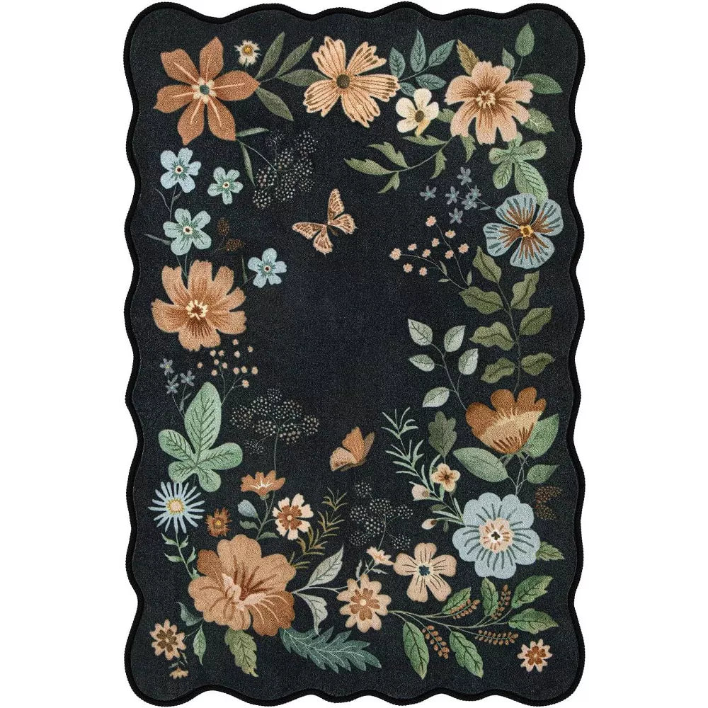 Lahome Machine Washable Floral Plant Floor Mat-Natural Bio-Printed Soft Rug for Living Room, Bedroom, or Entryway