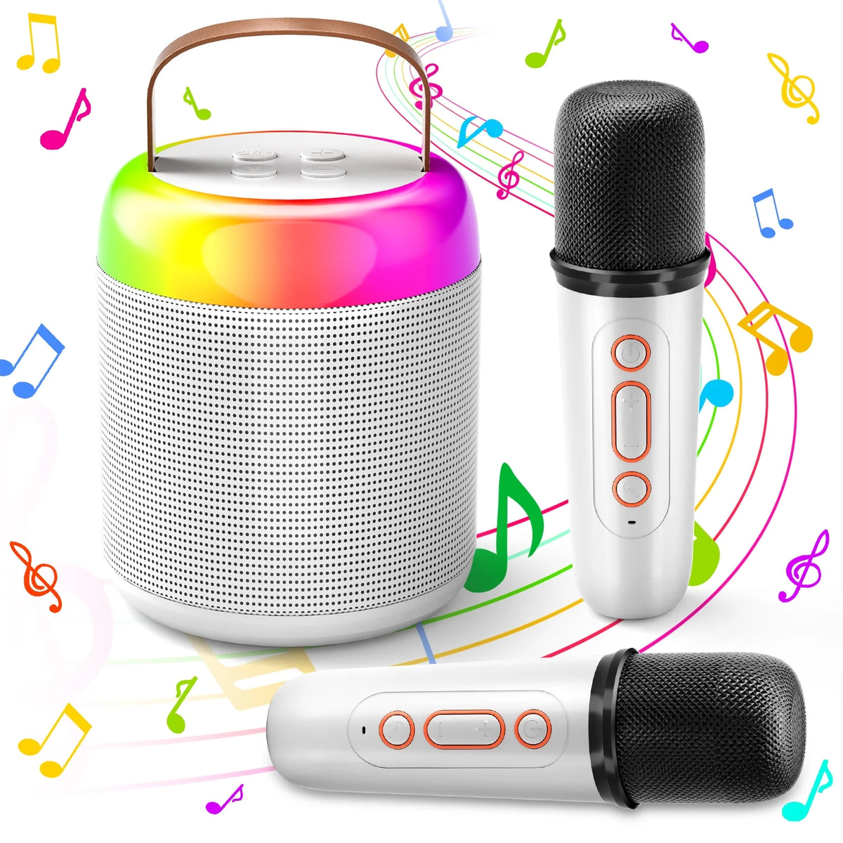JoyStone Karaoke Machine with 2 Wireless Microphones Portable Bluetooth 5.3 Speaker Led Lights for Kids, Karaoke Toys Gifts for Girls 4-10 Year Old Christmas Party, White