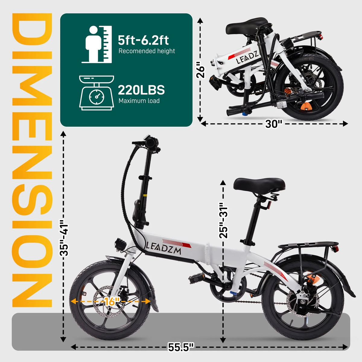 Ktaxon 16in Folding Electric Bike for Adults Teens, 350W 36V/7.5AH Ebike, MAX 15.5MPH Commuter Bicycle for Women/Men, LCD Display