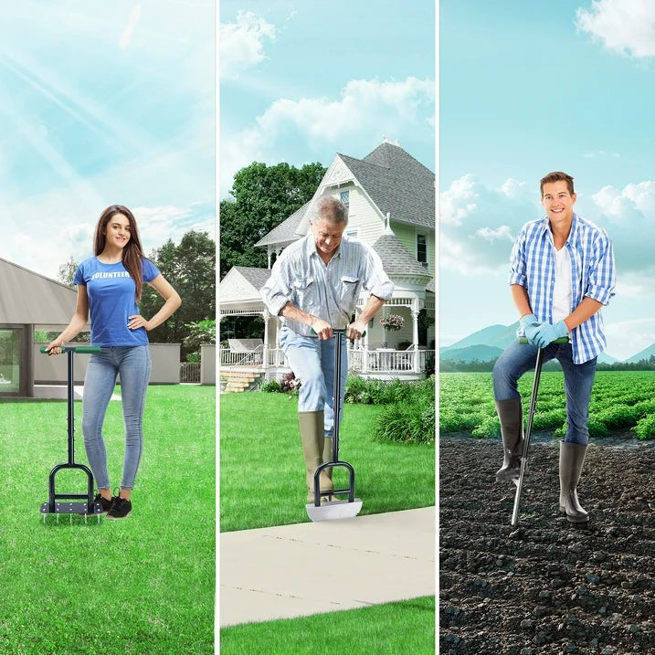 Lawn Aerator Spike 3in1 with 10 Iron Spikes for Garden, Premium Garden Soil Aerating Device & Half Moon Edger, Sharp Saw-Tooth Manuel Edger Lawn Tool with T-Grip Handle