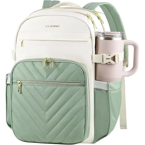VANKEAN 15.6 Inch Laptop Backpack for Women Large Capacity Beige Light Green 15.6 Inch