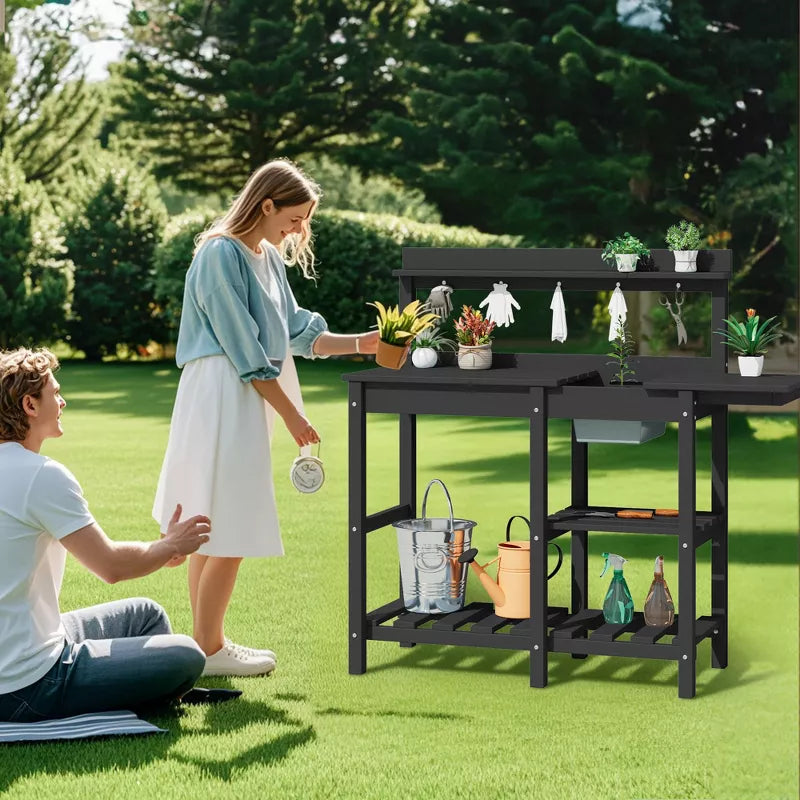 Hyleory HDPE Weather Resistant Potting Bench Table with Storage Shelf