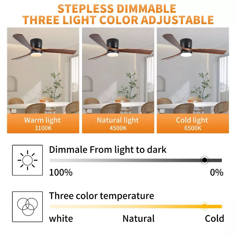 BestParts 42 Wood Ceiling Fan with LED Light - Smart Control, 3 Speed, Energy Efficient
