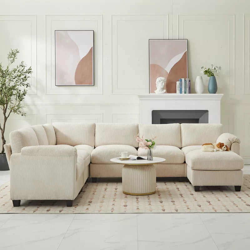 Hyleory 115  Corduroy Oversized Modular Sectional Sofa, U Shaped Couch with Movable Ottoman, Large 7 Seater Corner Sofa for Living Room