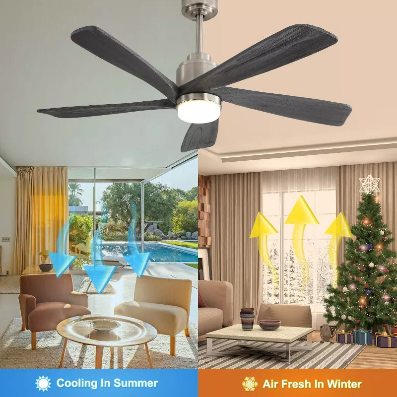 BestParts 52 Ceiling Fan with LED Light 6 Speed Bi Directional DC Motor, Solid Wood Blades, Remote Control