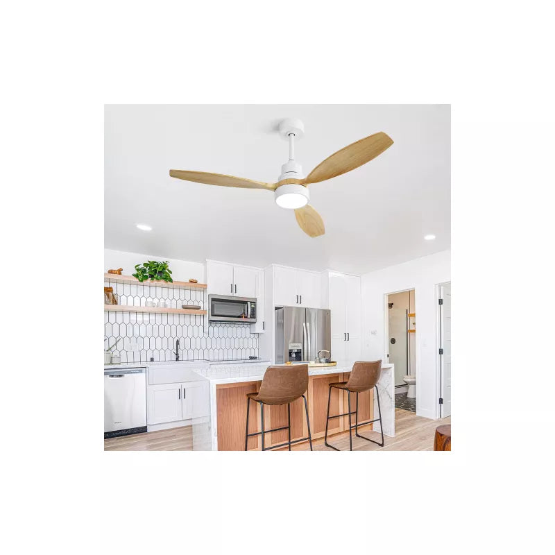 BestParts 52 Inch Ceiling Fan, Modern Lighted Ceiling Fan with Remote Control - 3 Solid Wood Blades, Energy Efficient DC Motor, Reversible Airflow