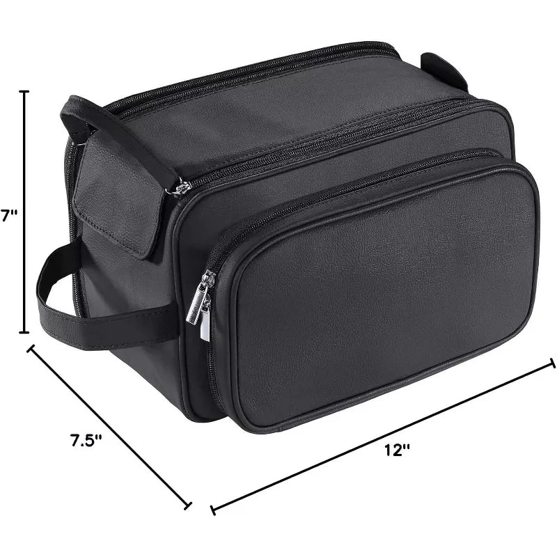 Large Capacity Toiletry Bag for Men, Leather Hanging Toiletry Organizer Cosmetics Makeup Bag, Blue