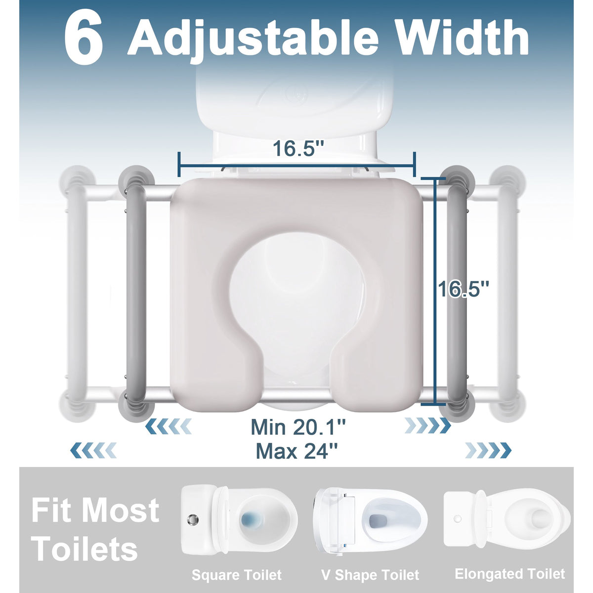 ZOTO Toilet Seat Risers for Seniors, 400 LBS Raised Toilet Seat, Toilet Riser with Handles, Handicap Elevated Toilet Seat with Adjustable Height & Width for Elderly, Pregnant