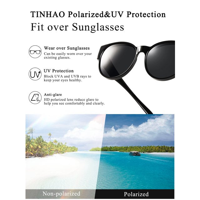 TINHAO Polarized Fit Over Glasses Sunglasses for Women Men Trendy Cat Eye Wrap Around Shades UV Protection
