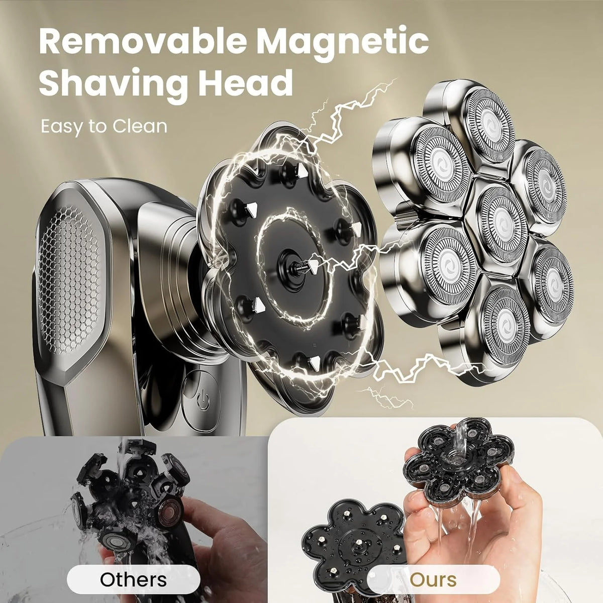 Vislone Head Shavers for Bald Men, 7D Detachable Head Shaver, LED Display, Dry Wet Bald Electric Razor, IPX7 Waterproof, Silver Gray