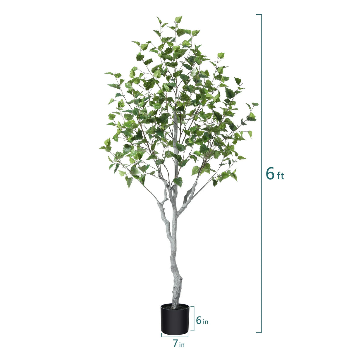 6ft Fake Plastic Betula Tree in Pot, Pre Potted Faux Greenry Plant for Home Decor Office House Living Room Indoor Outdoor, Big Fake Plants Fake House Plants