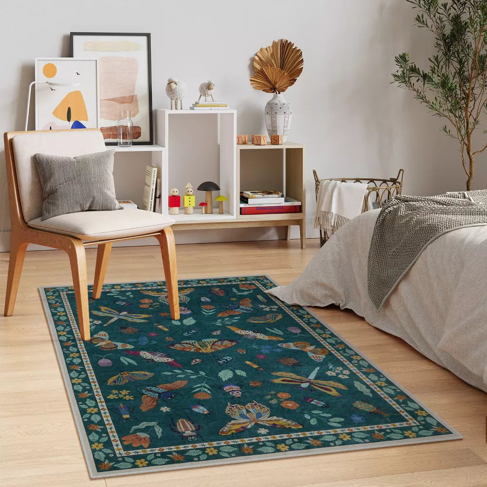 Lahome Machine Washable Animal Life Insects Area Rug - Nature-Inspired Carpet for Living Room, Bedroom, or Entryway