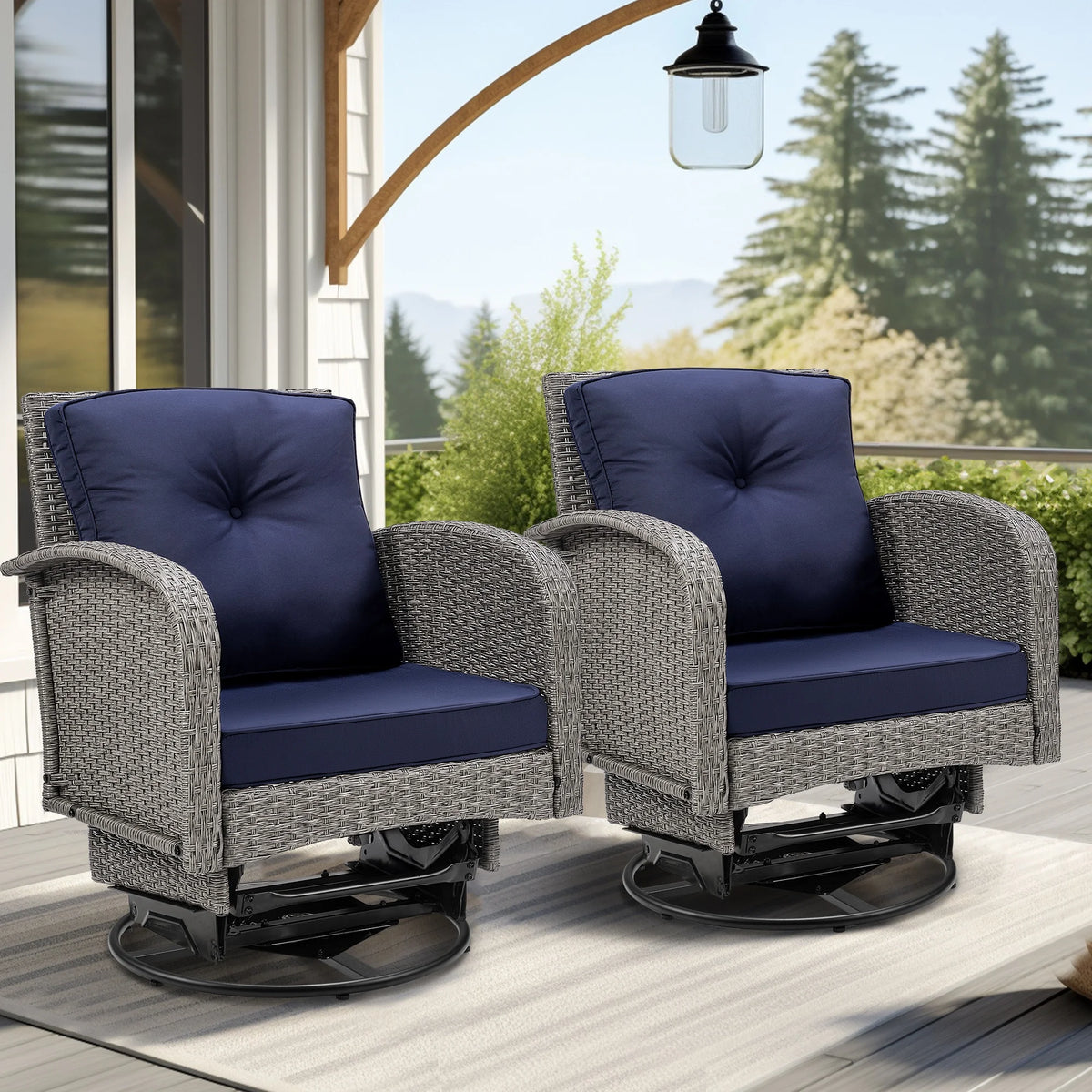 Segmart 3-piece Patio Furniture Set, Outdoor Conversation Set Swivel Rocking Chairs for Patio Porch Deck, with Coffee Table & Thickened Cushions