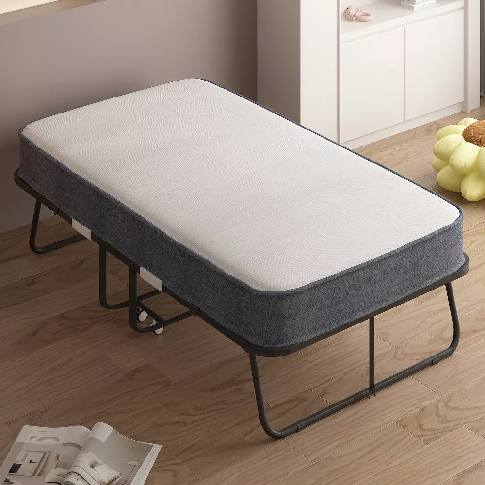 Mjkone Folding Bed with Mattress,Portable Guest Bed Camping Cot,Soft Padded Rollaway Sleeping Bed