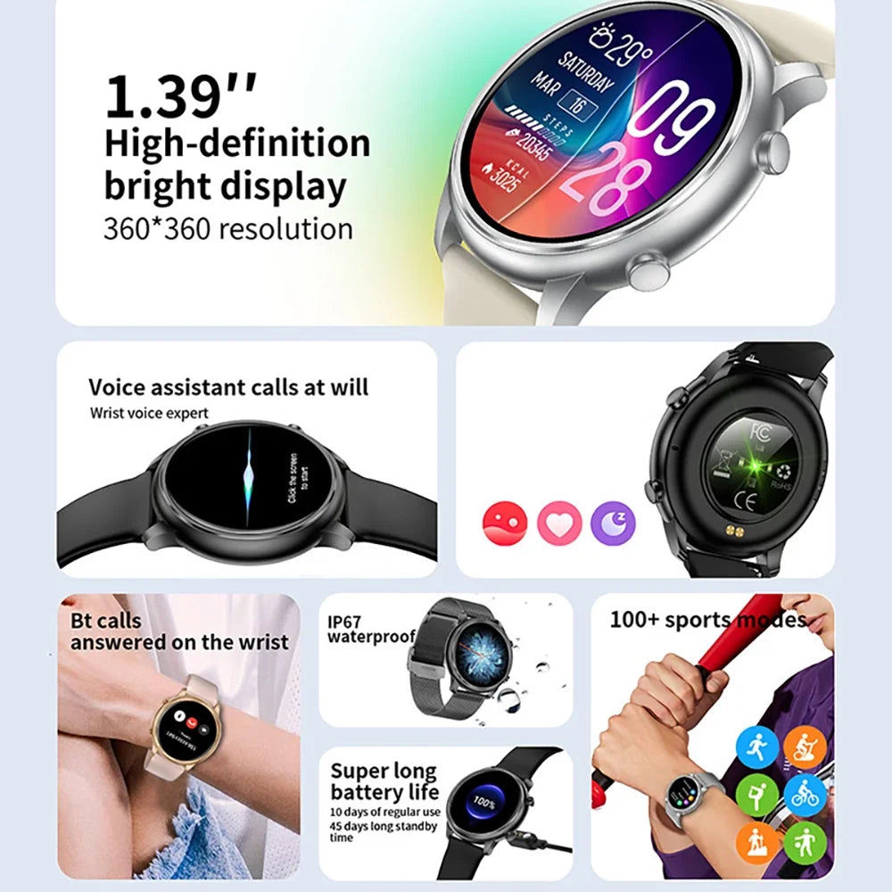 Mingdaln Smartwatch for Android and Iphone, 1.39-Inch Fitness Tracker with Bluetooth (Answer/Make Calls) for Men and Women, Alloy Black