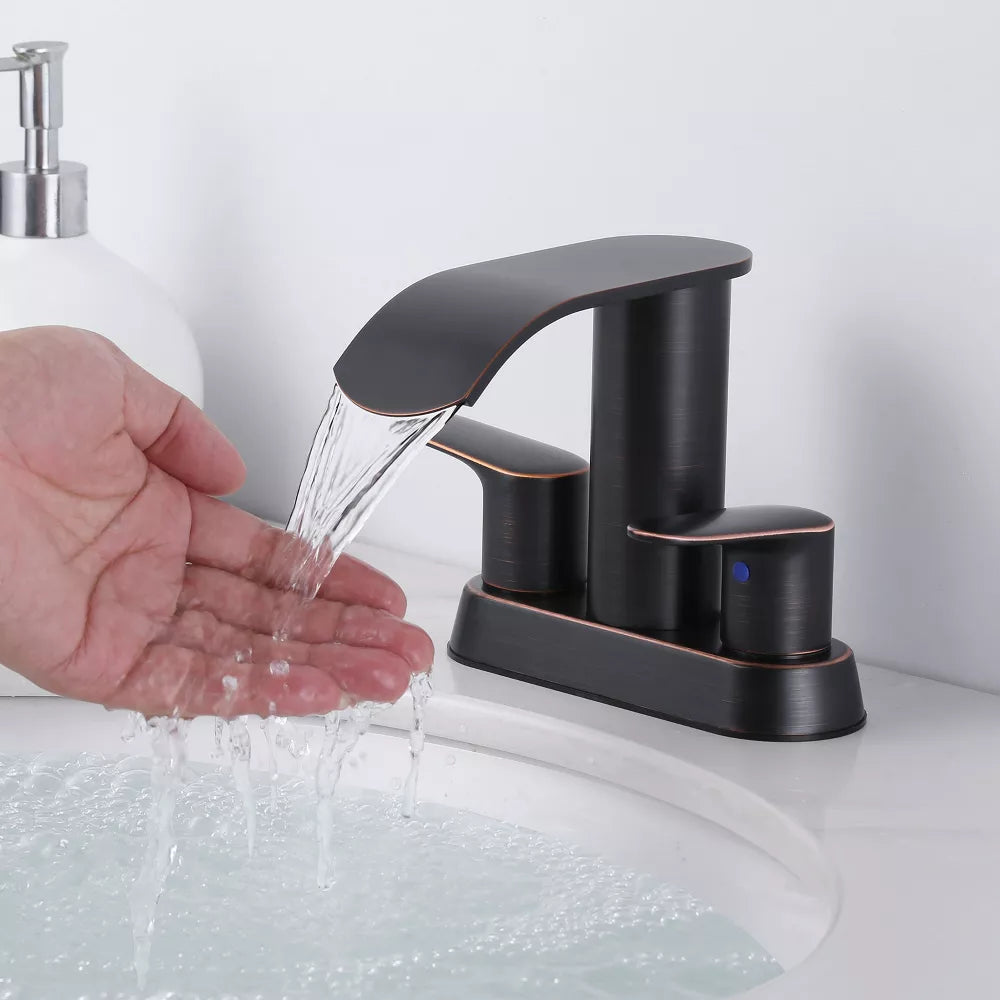 WOWOW 4 in. Centerset Double-Handle Waterfall Bathroom Faucet