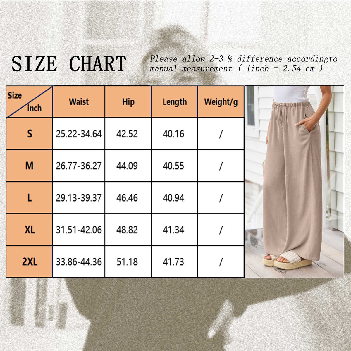 TEMOFON Pants for Women Wide Leg Linen Pant Summer Casual Palazzo Khaki Flowy Pants with Pocket Drawstring Loose Lightweight Pants L